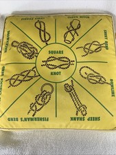 Vintage 1960s Yellow Vinyl Boat Seat Cushion Nautical Knots Life Preserver picture