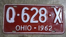 Vintage 1962 Ohio License Plate Q 628 X picture