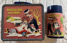 Aladdin Raggedy Ann and Andy Vintage Metal Lunchbox, 1973 with Thermos Set picture