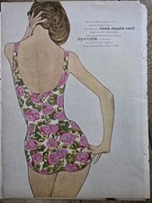  1963 Women's Rose Marie Reid Desert rose print swimsuit vintage fashion Ad picture