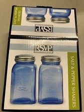 RSVP International Retro Blue Glass Salt&Pepper Shakers 8oz picture