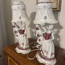 Antique Porcelain Lamps 2 French Provincial Vintage Porcelain Figurine Lamp. picture