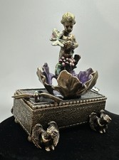 Kirks Folly Cherub Dragonfly Bronze-Tone Purple Enameled Rhinestone Trinket Box picture