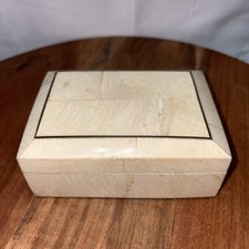 Vintage stone fossil brass inlaid wood lined box 4-5/8x3-1/4” picture