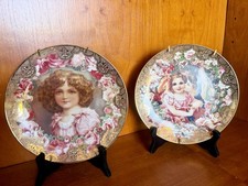 Set Of Two Romantic Victorian Porcelain Plate Collector 1992 Hamilton Co picture
