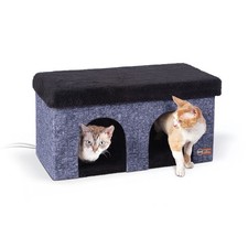 K&H Pet Products Thermo-Kitty Duplex Indoor Heated Cat House Classy Navy picture