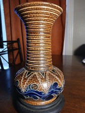 1891-1910 Attributed To Douton Lambeth Stoneware Vase Artist Signed 8