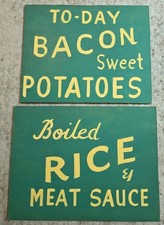Vintage Original 1950s Cardboard Restaurant Menu Sign Rice Meat Bacon Green Old  picture