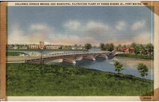 Columbia Avenue Bridge Filtration Plant Fort Wayne Indiana Curt Teich Postcard picture