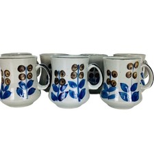 Vintage 70's Bohemian Floral Stoneware Coffee Tea Mugs Set of Seven COTC picture
