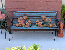 Vintage 4Pc Asian Hand Carved/painted Wood Sleeping Children Family Statue Set picture