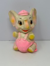 Vintage Sanitoy Bank Baby Elephant Piggy Bank Girl in Pink Overalls USA O6 picture