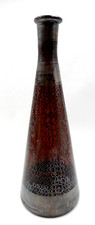 VINTAGE GLASS DECANTER, AMETHYST FLUTED BODY SILVER PAINTED OVERLAY, NO STOPPER picture