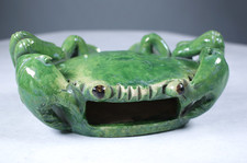 Ceramic Crab Wall Pocket Planter Self Standing Vase Green Vintage Coastal Décor picture