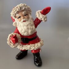 Vintage Spaghetti Trim Santa Waving Figure Christmas Ceramic 4.75” Holiday Decor picture