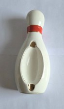 Vintage MidCentury Bowling Pin Ceramic Ashtray Japan Gold Trim White Stripe7.5