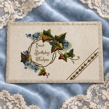 Antique Embossed Birthday Postcard Forget Me Nots Ivy Gold Series 276 picture