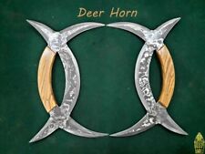Custom Handmade Knife King's Stunning Damascus Deer Horn Knife Pair With Wood picture