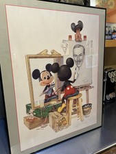 DISNEY 1989 MICKEY MOUSE PAINTING DRAWING WALT DISNEY PORTRAIT FRAMED 24