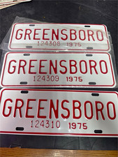 Vintage 1975 Greensboro NC City License Plate Tag NOS Sequential Set 124308-310 picture