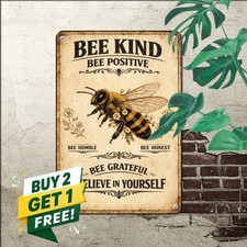 Bee Kind Bee Positive Honeybee Sign Rustic Farmhouse Nature Metal Plaque picture