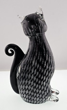 Art Glass BLACK & WHITE CAT FIGURINE Paperweight - JULIANA OBJETS D'ART encased picture