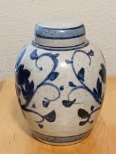 Vintage Ginger Jar w/ Lid Cobalt Blue Floral Pottery Japan OMC Otigiri picture