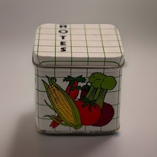 VTG GIFTCO Notes Tin Box w/Paper Vegetable Kitchen Memo Holder Kitschy MCM 70s picture