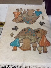 Vintage 1970s Mushroom Kitchen Dish Towel Retro Bright Colorful Fringe 24