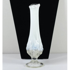 Fenton Opalescent White Lily of the Valley Short Swung Glass Bud Vase 9in picture