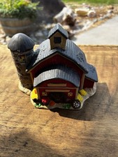 Fall Harvest Village Red Barn Silo Ceramic Lighted House Pumpkin Farm Decor picture