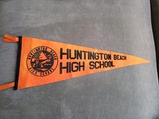 RARE Huntington Beach High School Oilers Felt Pennant Orange Black VINTAGE picture