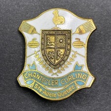 Chantecler Curling Club Pinback Button Ste-Adele Quebec approx. 1 inch 1950s picture