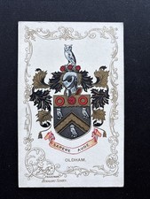 Antique Oldham Sapere Aude Heraldic Crest Postcard Owls Chevron Shield 1900 picture