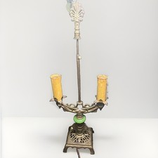 REWIRED Antique Art Deco Table Desk Lamp Green Glass Jadeite LJ Houze 1920’s picture