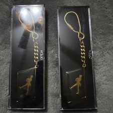 Vtg Johnnie Walker Black Label Keychain Pair Acrylic Striding Man Keyring NOS picture