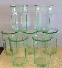 VTG Lot 7 Anchor Hocking Green Depression Glass 8 Panel Tumbler Glasses 20oz.  picture