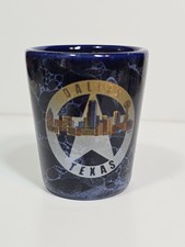 Dallas Texas Travel Souvenir Shot Glass Marbled Dark Blue Star & Skyline picture