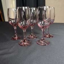 Vintage Libbey Premier Pink Tinted Wine Glasses Set of 5 Rosy Stemware Drinkware picture