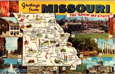Postcard Greetings from Missouri Show Me State MO Map with Points Interest I-182 picture