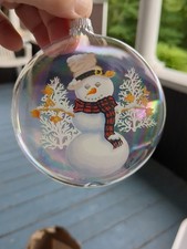VTG Set 6 Glass BLUE & CLEAR with SNOWMAN Christmas Ornaments Holiday Time picture