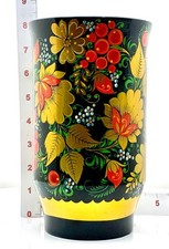 1986 Vintage Russian Khokhloma Wooden Decorative Vessel – Hand‑Painted. picture