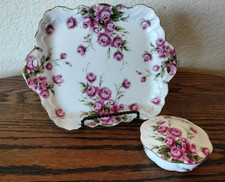 Vintage Lefton China GEO Z Pink Rose Porcelain Dresser Vanity Set picture