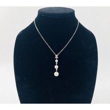 GIVENCHY Logo Pearl Silver Tone Pendant Drop Necklace Rhinestones Diamond Shape picture