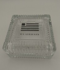 US Airways Glass Trinket Dish Scalloped Edges Flag Logo Vintage picture