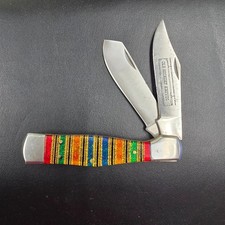 Vintage Old Hickory 2 Blade Pocket Knife w/ Glitter Striped Handles New No Box picture