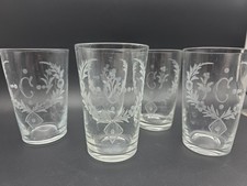5x Antique Hand Made Engraved Flowers Letter C Tumblers Water Glasses picture