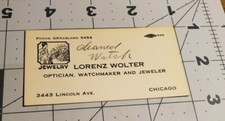1930's Lorenz Wolter Optician, Watchmaker, and Jeweler business card, Chicago Il picture