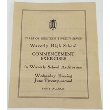 1927 Antique Waverly High School Commencement Exercises Graduation Program NY picture
