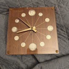 1964 Numismatic Desk Coin Clock 90% Silver MCM VINTAGE picture